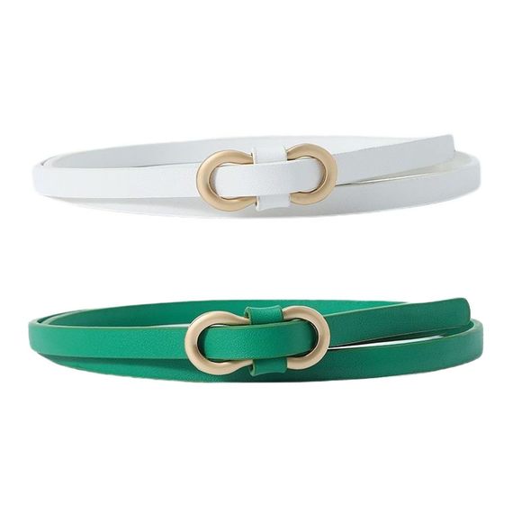 Women's 2 Pack Fashion Belt Skinny Faux Leather Slimming Metal Elegant Basic❤️ - Picture 1 of 3